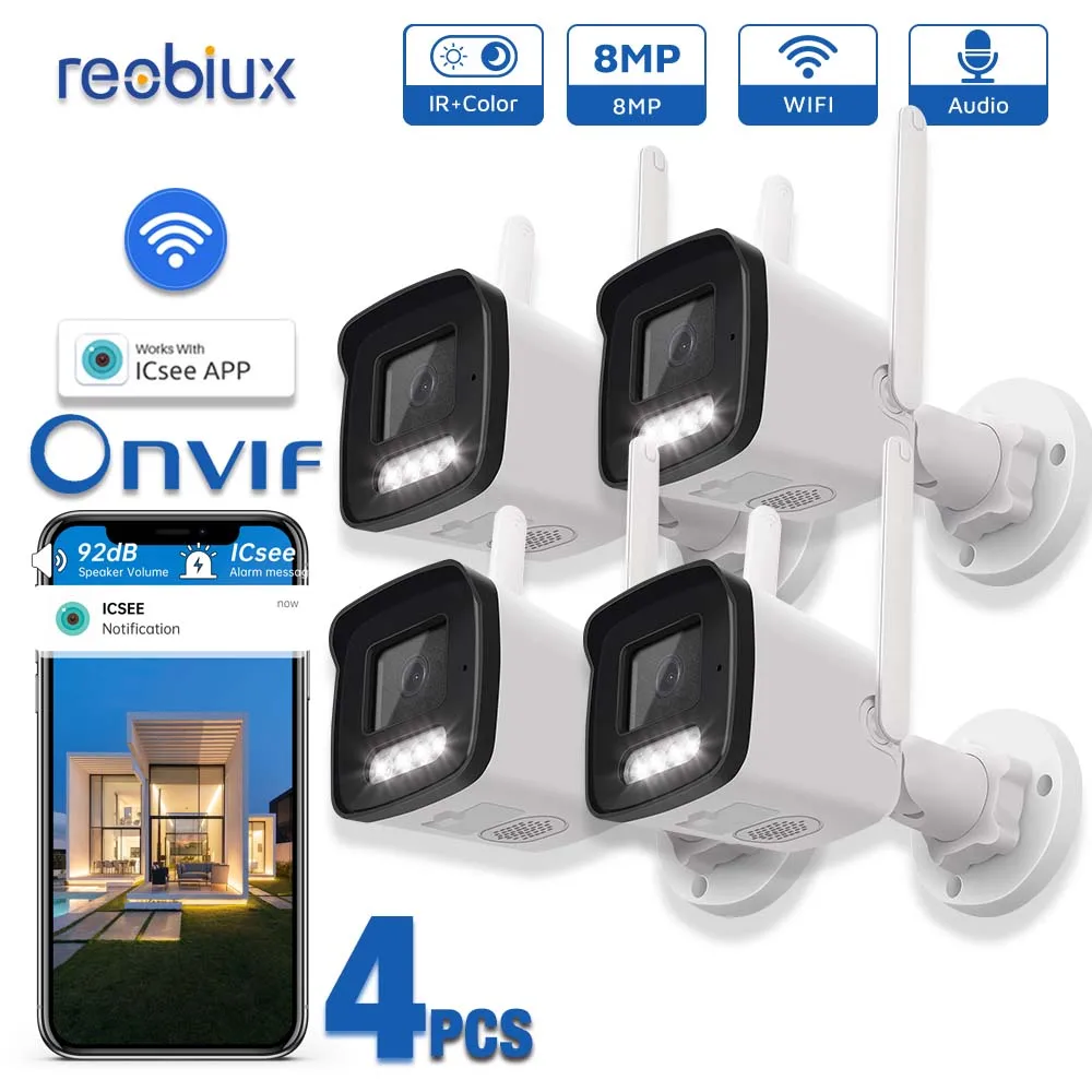 

4PCS 8MP IP Camera Wifi Outdoor Infrared Night Vision Security Protection AI Tracking Wireless CCTV Surveillance Bullet Camera