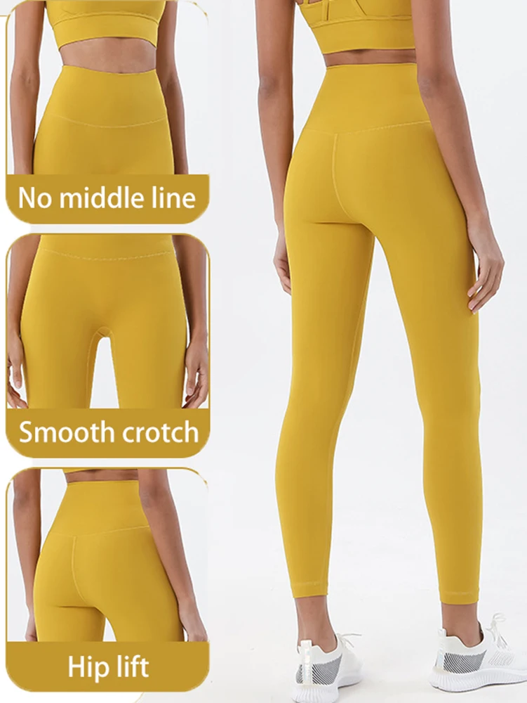 High Waisted Naked Feeling Yoga Pants Push Up Soft Gym Full Length Leggings Women Fitness Running Nylon Elasticity Sport Pants