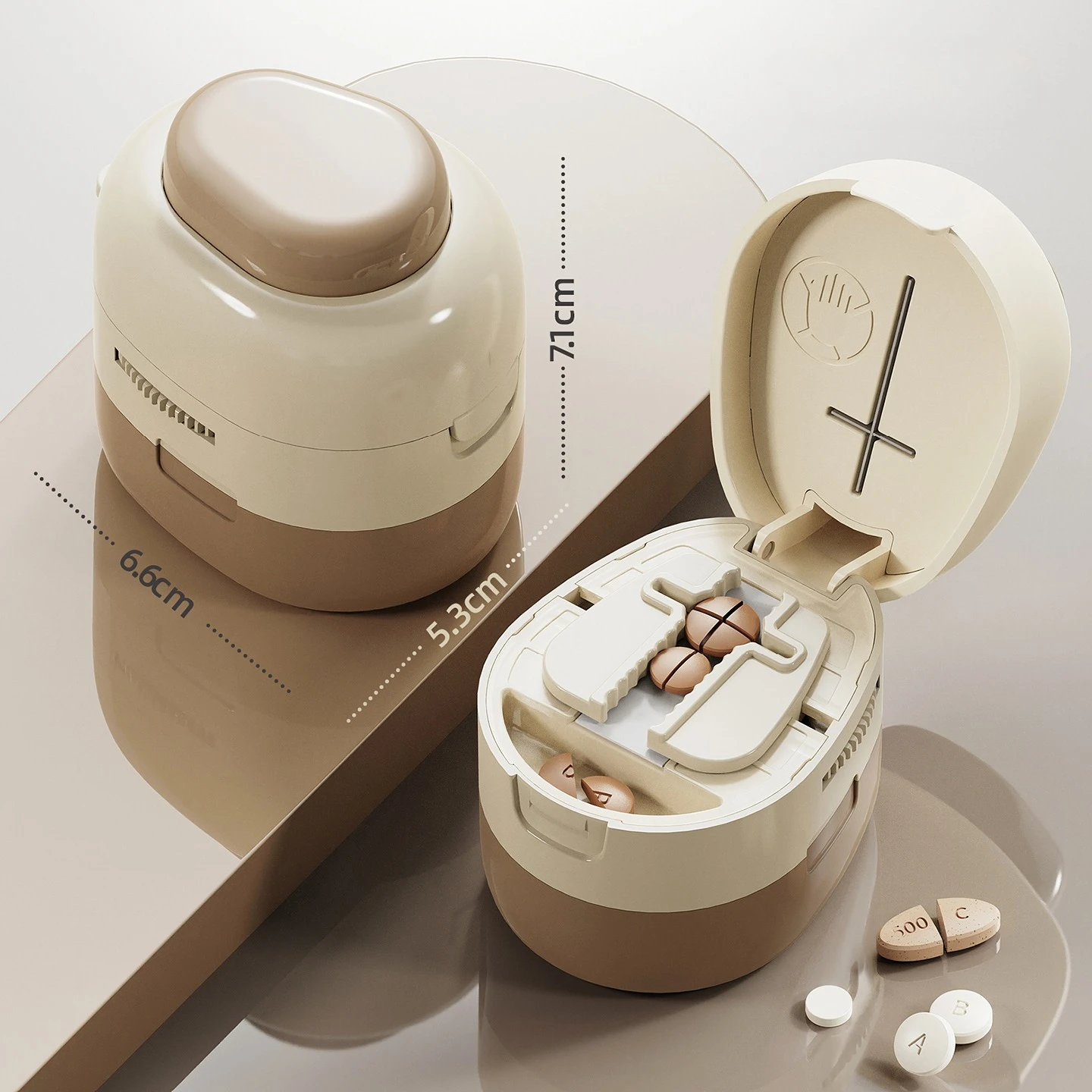 1/2，1/4 Pill Cutter with Storage Compartment Stainless Steel Blade for Precise Tablet Splitting Medication Organizer Pillbox