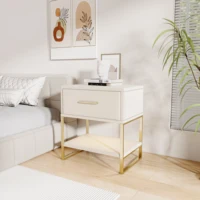 Набор из 2-х прикроватных тумбочек, приставных столиков с 1 ящиком и открытым отделением, современная тумбочка для спальни, гостиной, офиса — изображение 5