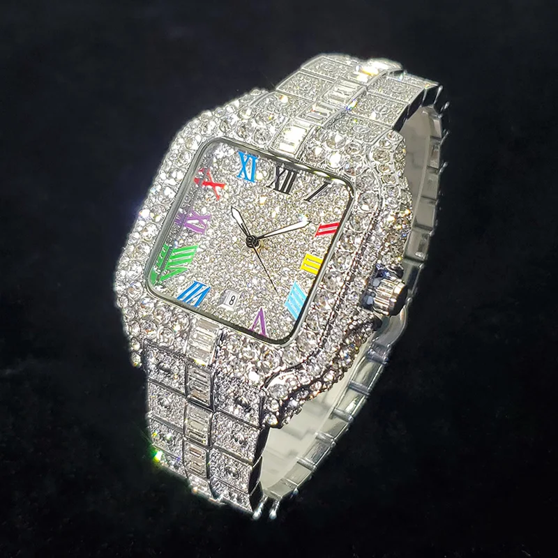 Heißer Verkauf Diamant Uhr für Männer Top Marke Luxus Eis Armbanduhr Mode Edelstahl Wasserdicht Quarz Uhren Dropshipping – Detail 8