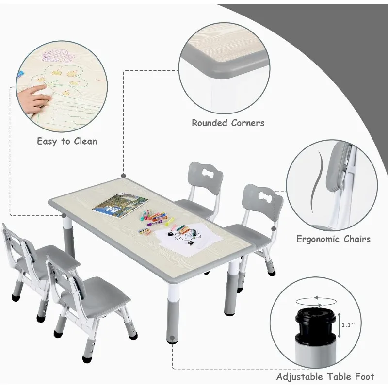 Arlopu Toddler Table and Chair Set Height Adjustable, Kids Activity Table for Reading, Drawing, Eating, Studying, Parent-Child images - 6