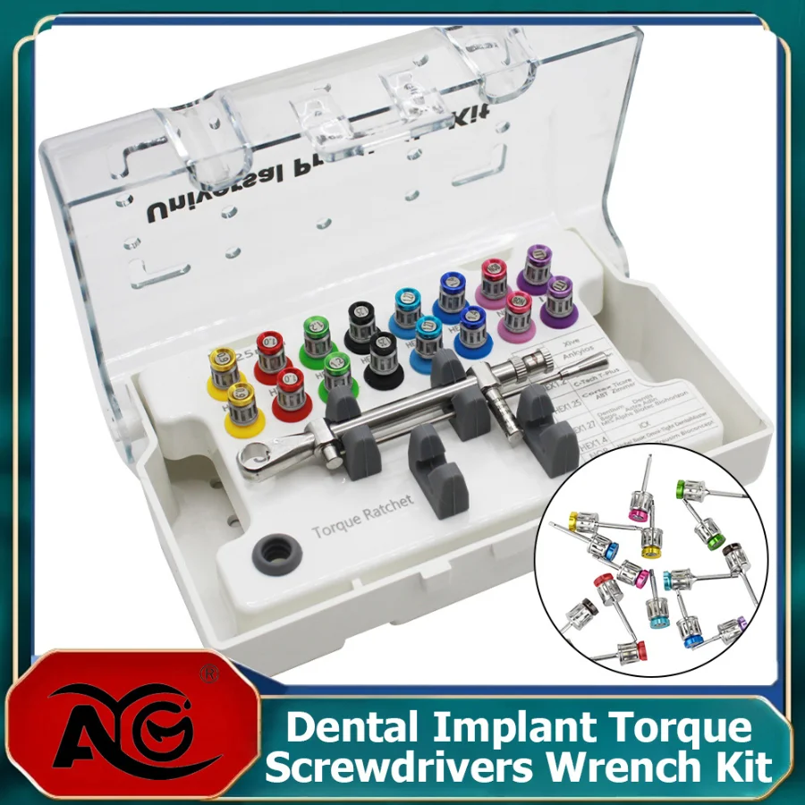 AG Dental Implant Screw Driver Colorful Torque Wrench Ratchet 10-70NCM with 16Pcs Screw Driver Universal Restoration Tools Kit