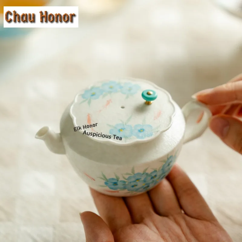 120ml Hand-painted Blue Star Flower Teapot Retro Tea Infuser Pot Tea Soaking Kettle with Ball Hole Tea Items Supplies Decoration