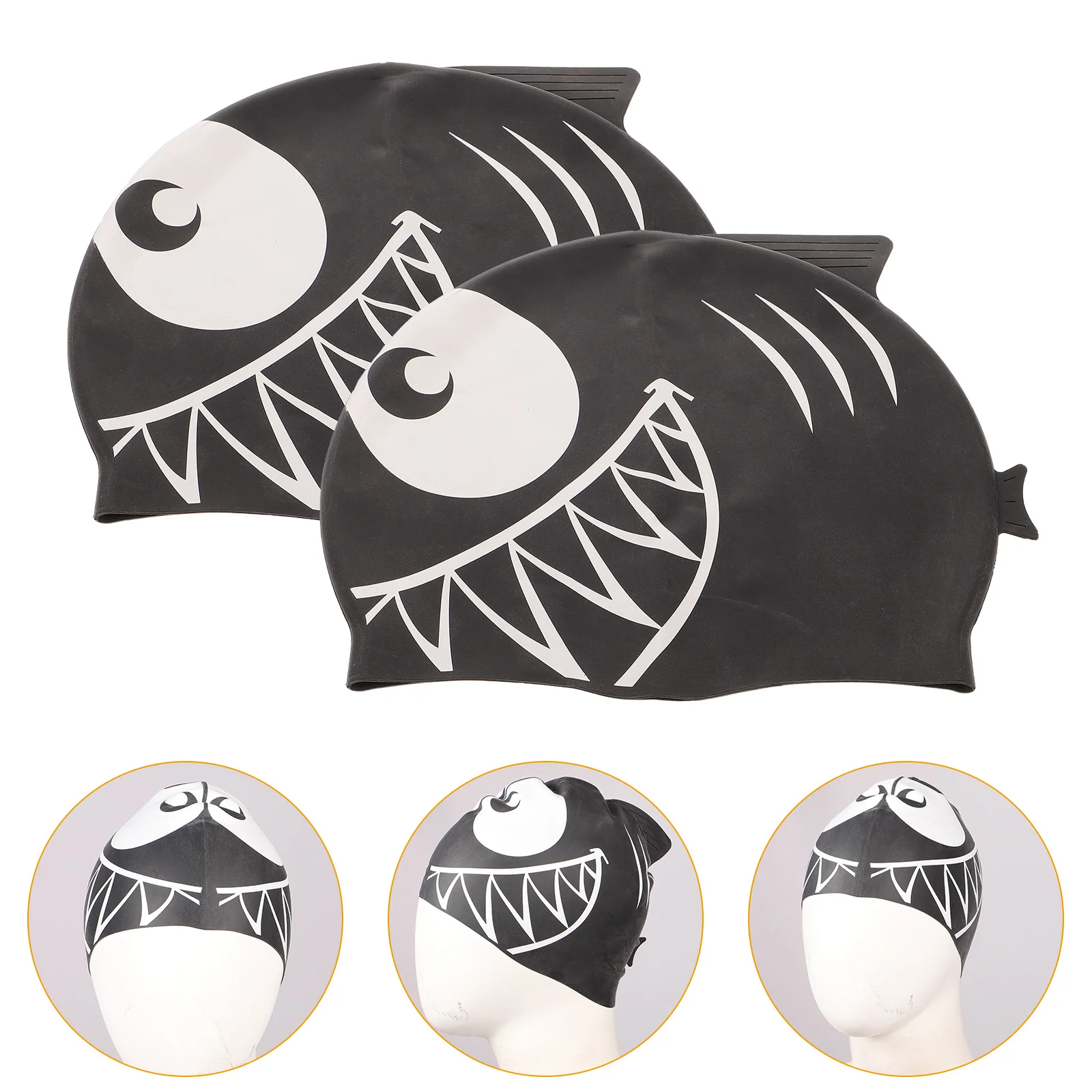 

2Pcs Kids Swim Caps Waterproof Swim Cap For Avert Wet Hair Black ( 17 )