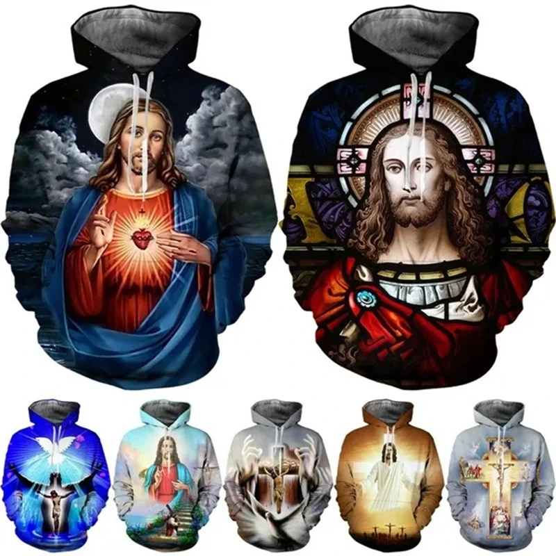 

New Men And Women Fashion Long Sleeve 3D Printed Hoodies Christian Cross Jesus Graphic Hoodie Sweatshirts Pop Culture Tops Hoody