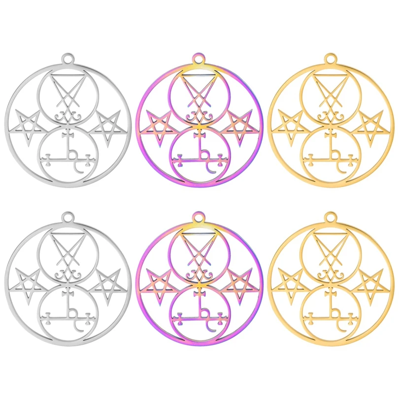 

3PCS Lucifer Lilith Double Seal Pendants for men Stainless Steel Demon Satanic Charm Satan Amulet Seal Women's Jewelry 1PCS