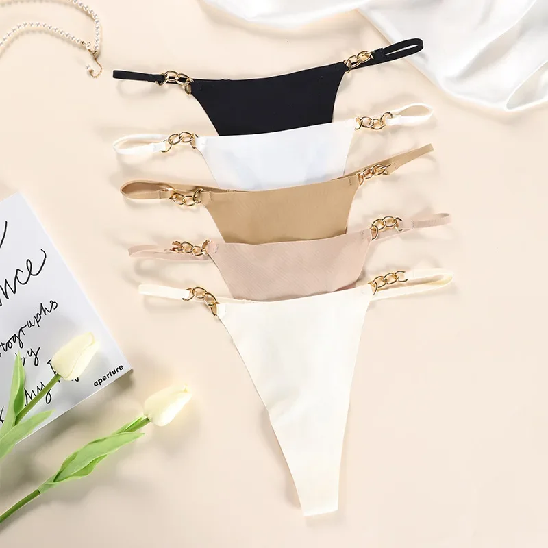 

Women's one-piece seamless pure cotton crotch with breathable and exquisite metal ring for women's thong underwear