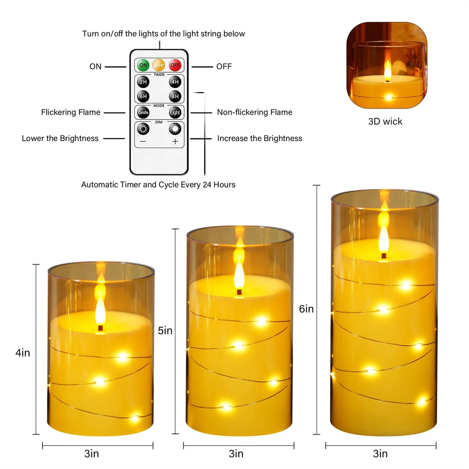 Led Pliiar Candles With Remote set of 3 Emitting Color:golden 5