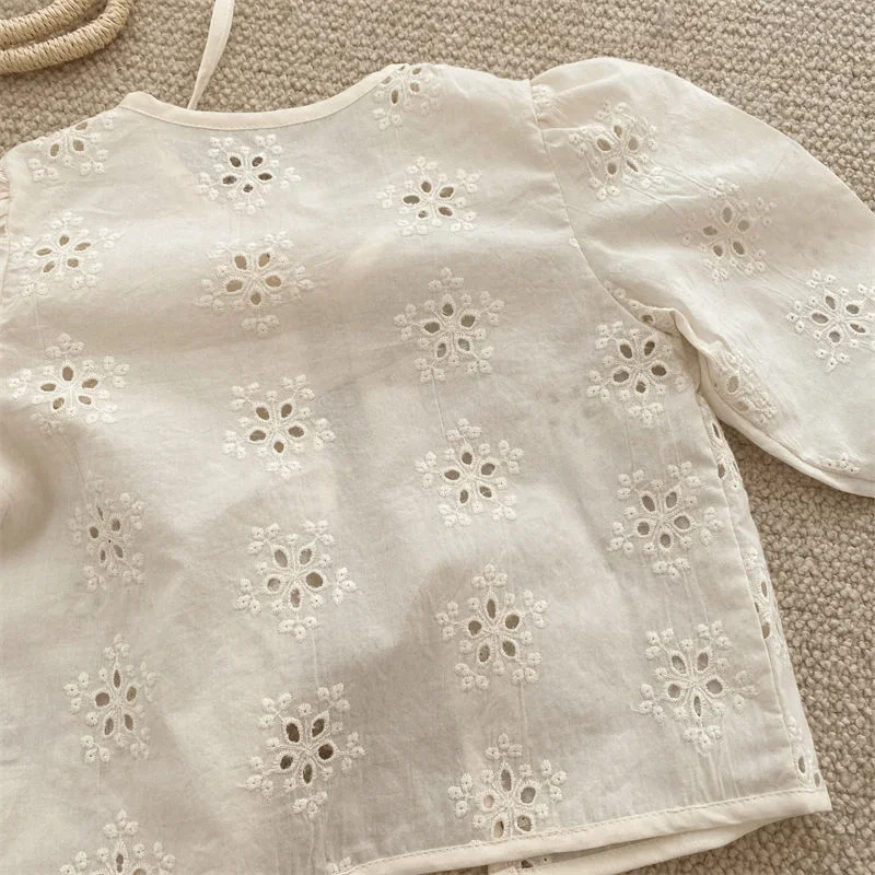 Newborn Baby Girl Embroidery Cotton Jacket Infant Toddler Child Hollow Cardigan Solid Sun Protection Coat Baby Clothes 9M-5Y