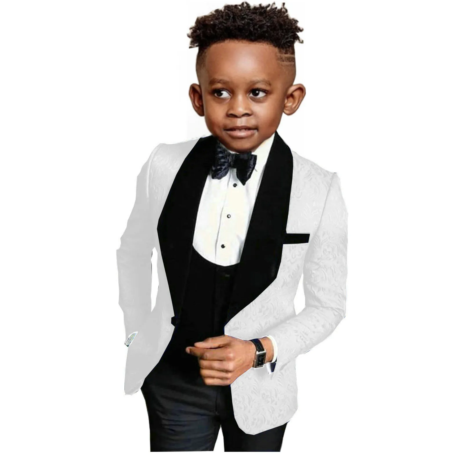 New Boys Suit Wedding Tuxedo 3 pieces Suit White Floral Jacket Pants Vest Formal Party Kids Clothes
