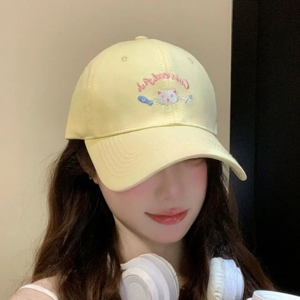 Sweet Embroidery Cat Cartoon Baseball Cap Casual Soft Sunshade Hat Cute Y2K Peaked Cap Students