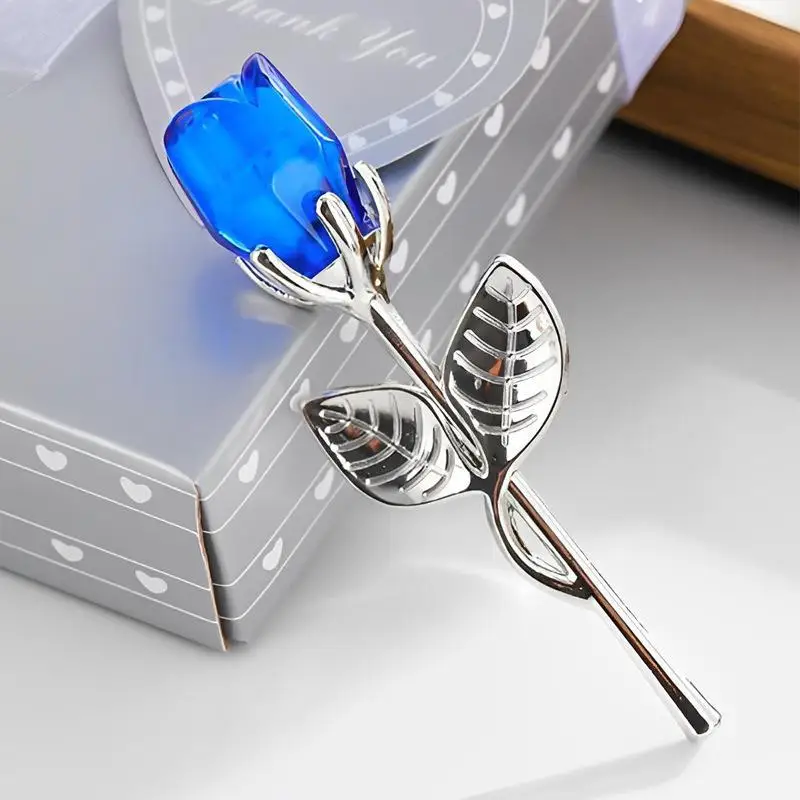 Mini Crystal Glass Roses Wedding Party Valentine's Day Gifts Creative Christmas Souvenirs Home Wedding Decoration Rose Ornaments