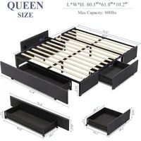 Size Platform Bed Frame with 3 Storage Drawers, Fabric Dust-Proof Sliding Drawers, No Fixed Headboard, No Box Spring Neede 2