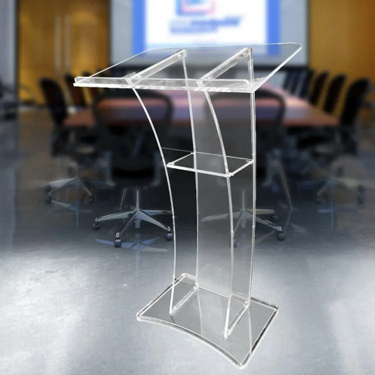 Acrylic Podium Stand, Floor Standing Clear Pulpits, Acrylic Desktop Pulpits with Storage Shelf for Church, Office and School