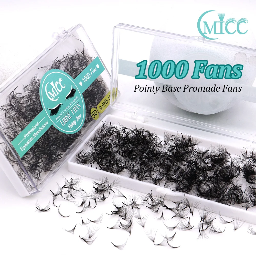 

1000 Fans Loose Fans Thin Pointy Base Premade Fans Lash Russian Volume Sharp Narrow Stem Cluster Eyelash Extensions Faux Mink