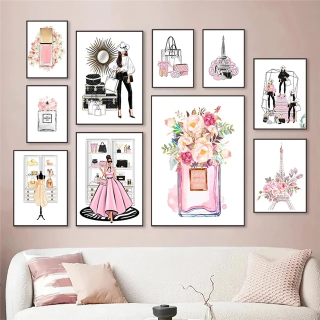 Diamond Rhinestone mosaic pink flower perfume fashion lady diamond painting  makeup art painting wall modern girl room home decor - AliExpress