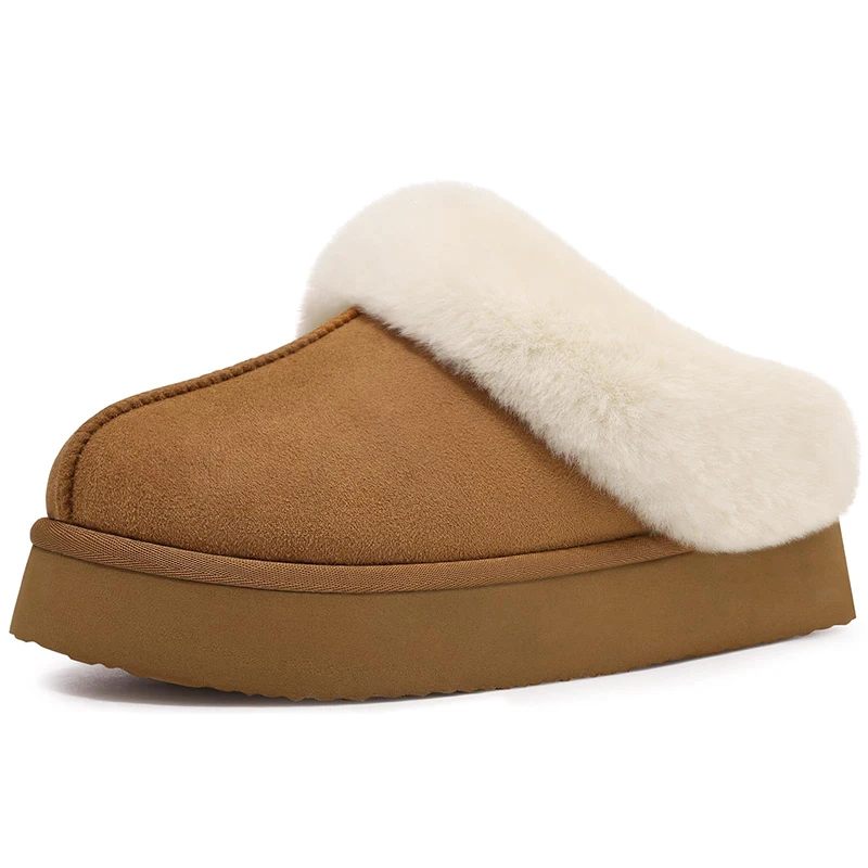 Women Fuzzy Platform Slippers with Memory Foam for Winter