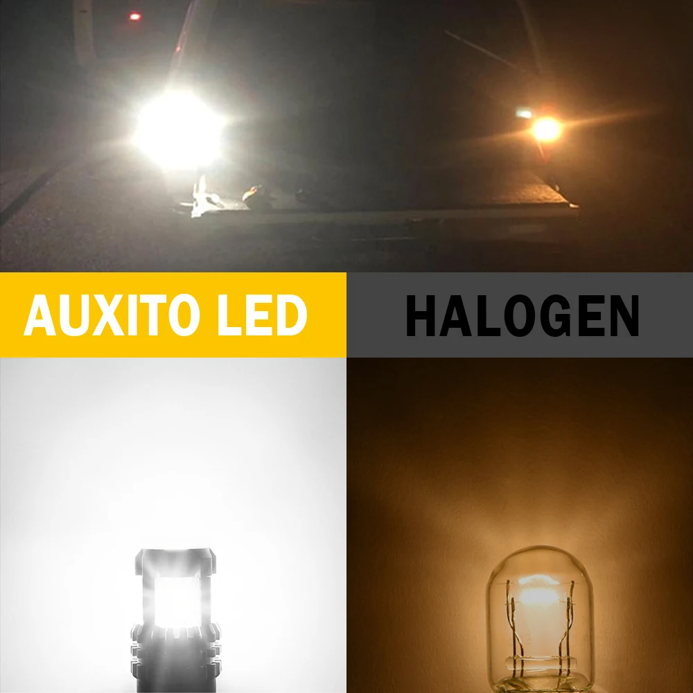 AUXITO 2 szt. 7443 W21/5W LED zapasowe światła żarówki świateł cofania T20 7440 7444 światła tylne samochodu DRL światła hamowania 6000K białe czerwone 12V 1400lm