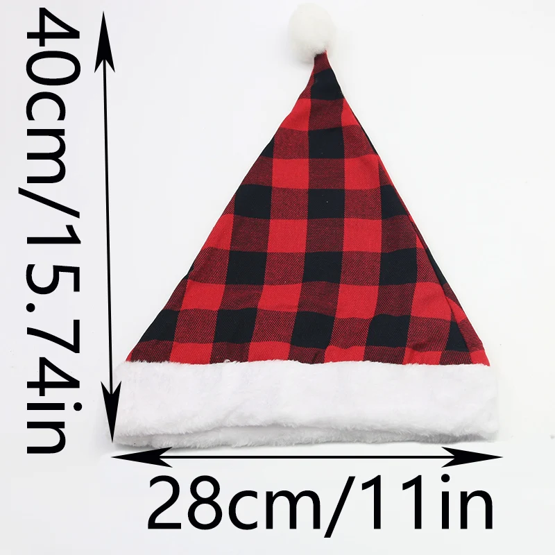 (1 Pcs/bag)28cm Checkered Christmas Hat Plush Edges Christmas Decoration Children Cute Adults New Year's Photo Atmosphere