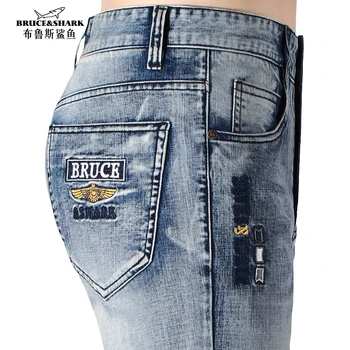 ①New Winter Men's Jeans Bruce&Shark Blue Jeans for Men Fashion Casual Straight Stretching Cotton Loose man Jeans Big Size 42 1