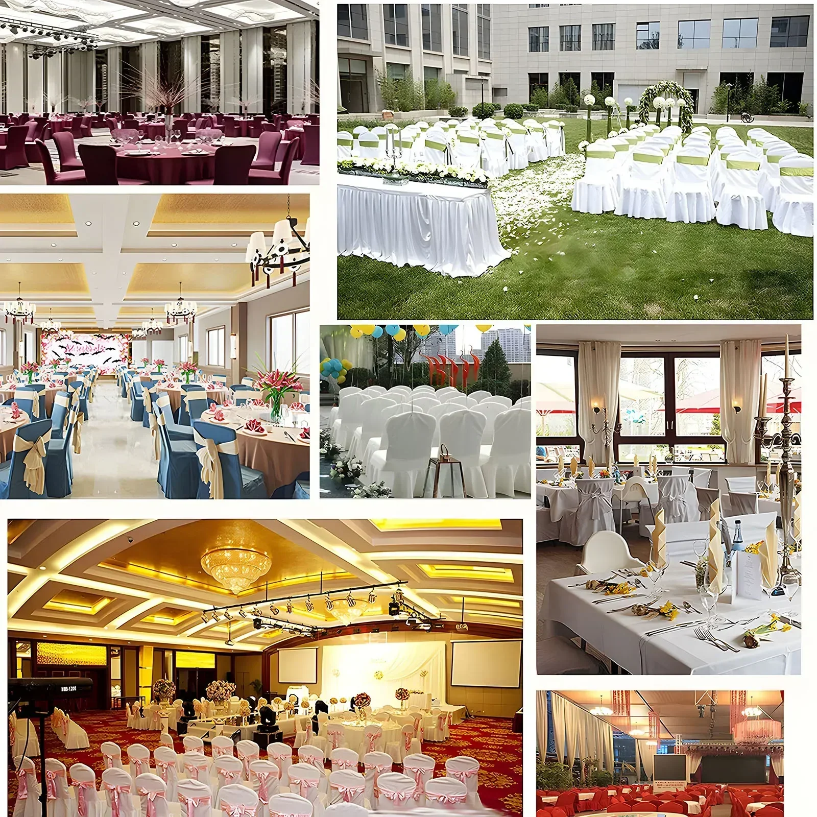 50/100pcs White Spandex Chair Cover Pleated skirt Seat Protector Covers Hotel Banquet Party Events Wedding Decoration 6