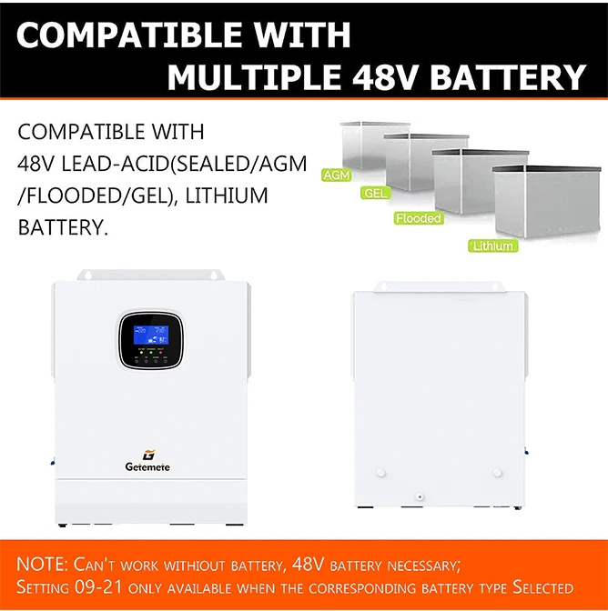 GTMT 5000W 48V 하이브리드 인버터 내장 80A MPPT 태양광 충전기 110-120Vac PV 500VDC 50Hz/60Hz 40A 배터리 충전기 WIFI 지원