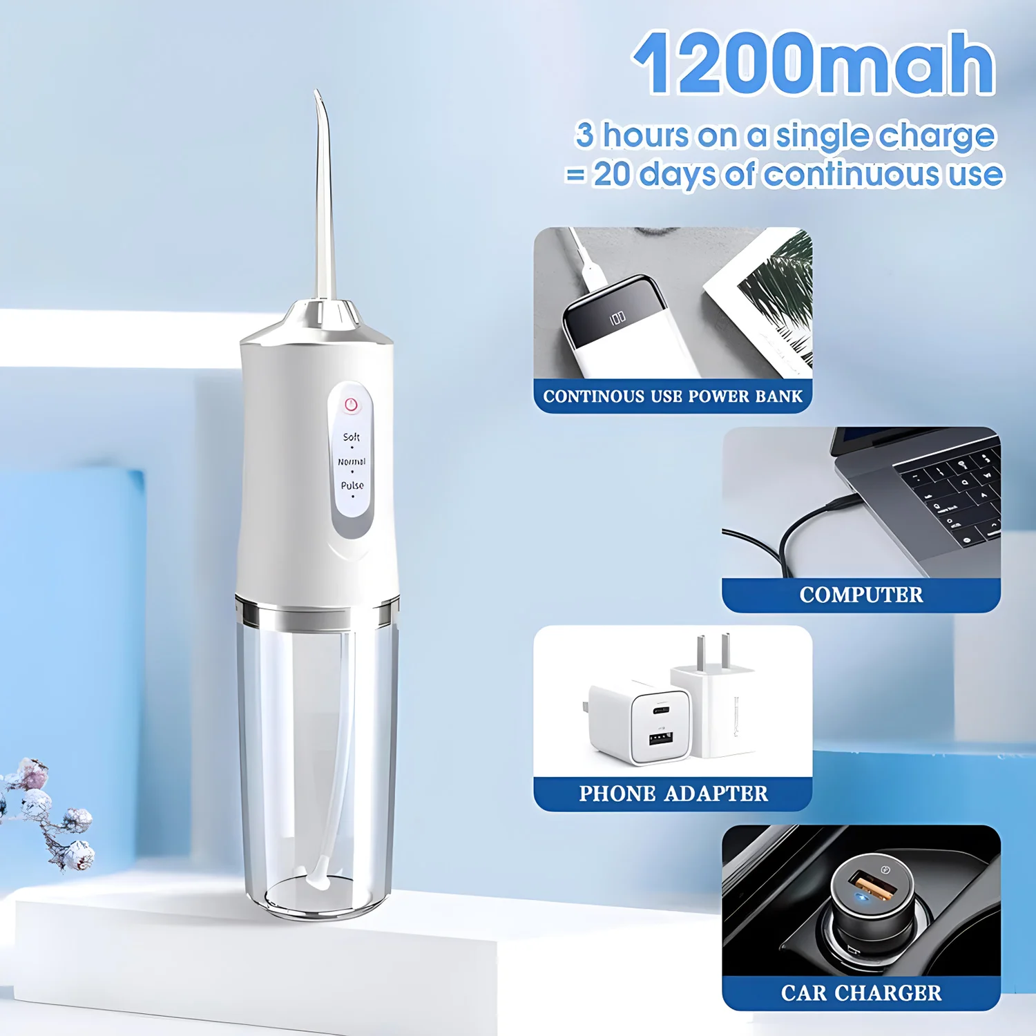 1 PCS 화이트/그린/휴대용 워터 플로스 USB 충전식 구강 세척기 전동 치아 청소 장치 3 모드 세척기 ?