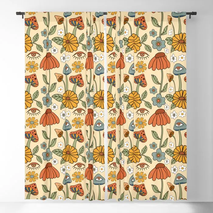 

70s Psychedelic Mushrooms & Florals Blackout Curtains 3D Print Window Curtains For Bedroom Living Room Decor Window Treatments