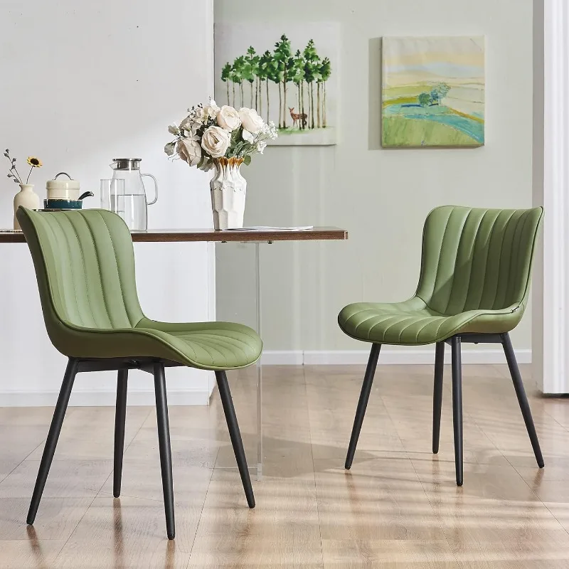 

Olive Green YOUNUOKE Dining Chairs Set of 2 Upholstered Mid Century Modern Kitchen Chair Armless Faux Leather Side Chairs