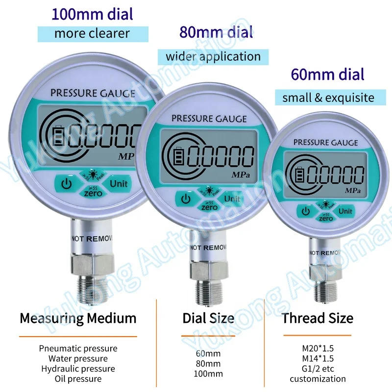 디지털 압력계 0-60MPa, 물, 연료유, 액체 및 공기용 무선 바/PSI 압력계 - 고정밀 저압 테스트