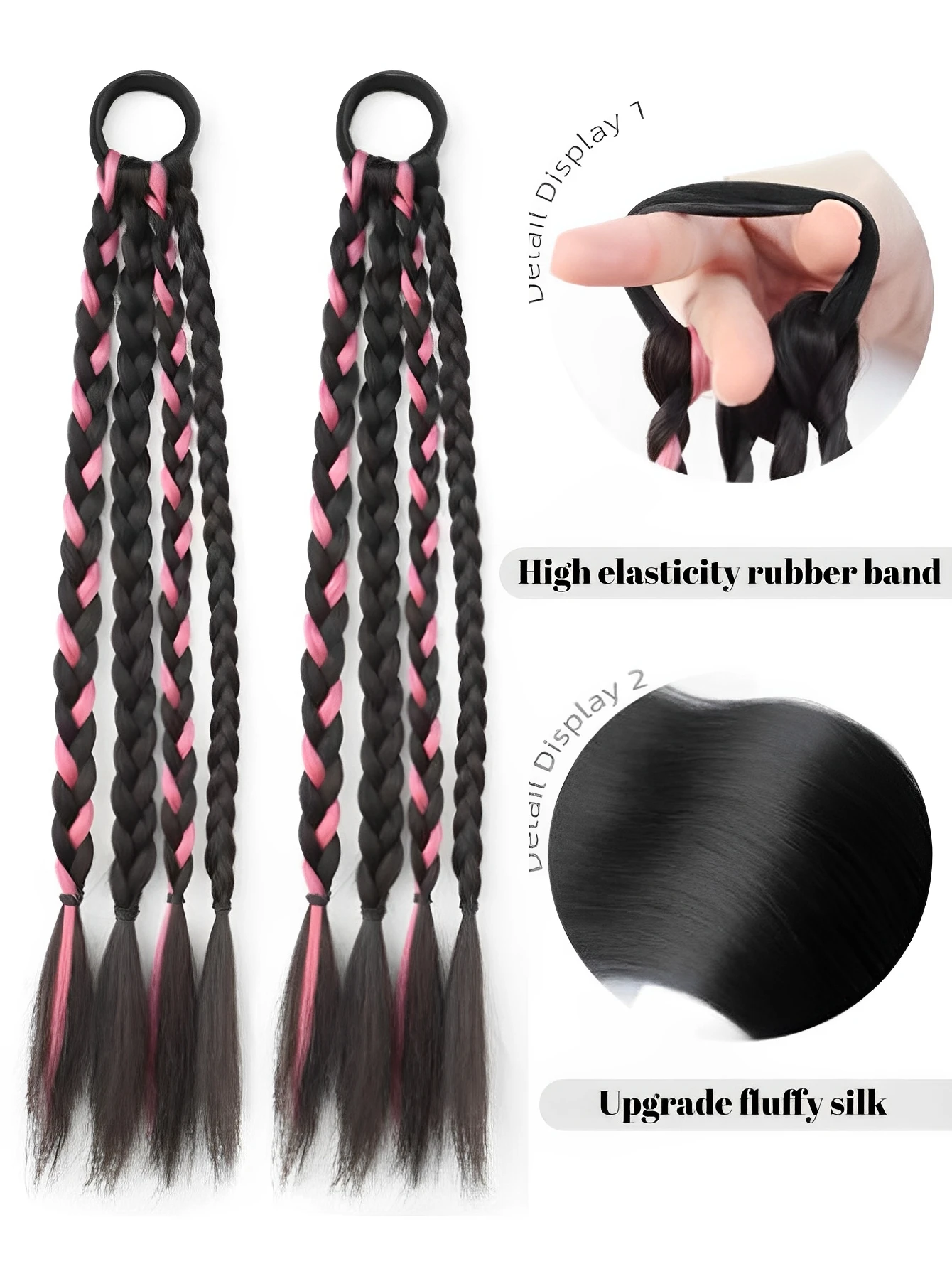 Black Pink Synthetic Hair Extension Ponytail for Women