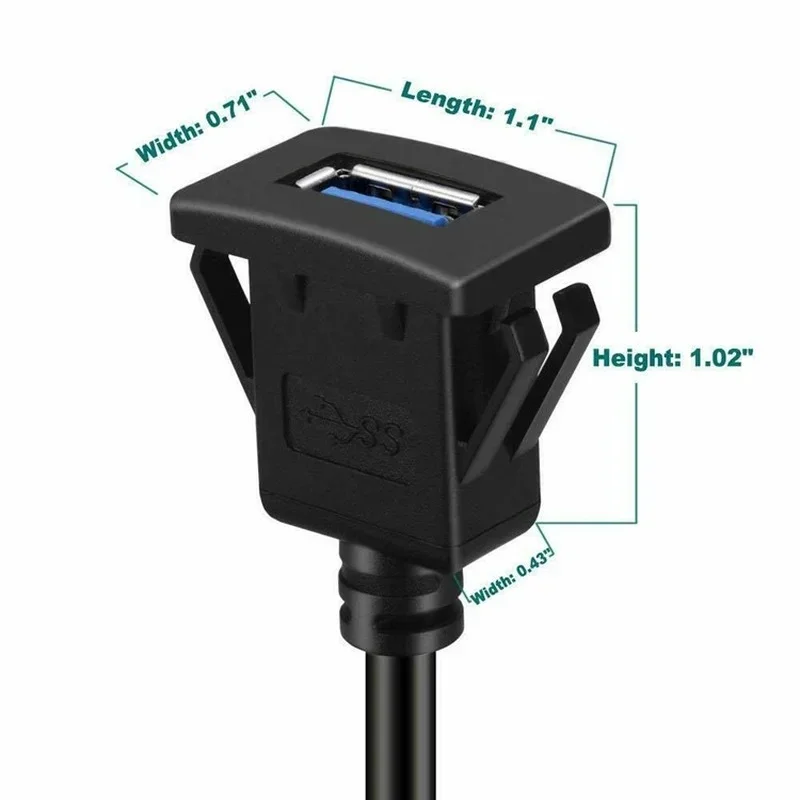 USB 3.0 Panel Flush Mount Extension Cable with Buckle For Car Truck Boat Motorcycle Dashboard 1M usb extension cable