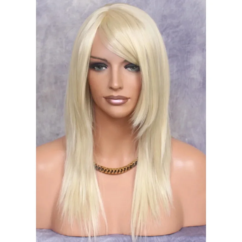 인모 블렌드 비치 블론드 본 스트레이트 HEAT OK 풀 가발 긴 앞머리 COS 613