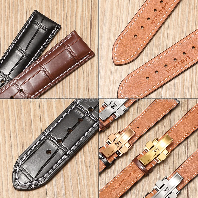 Premium Cowhide Leather Watch Strap with Butterfly Double Push Buckle – Multiple Widths Available