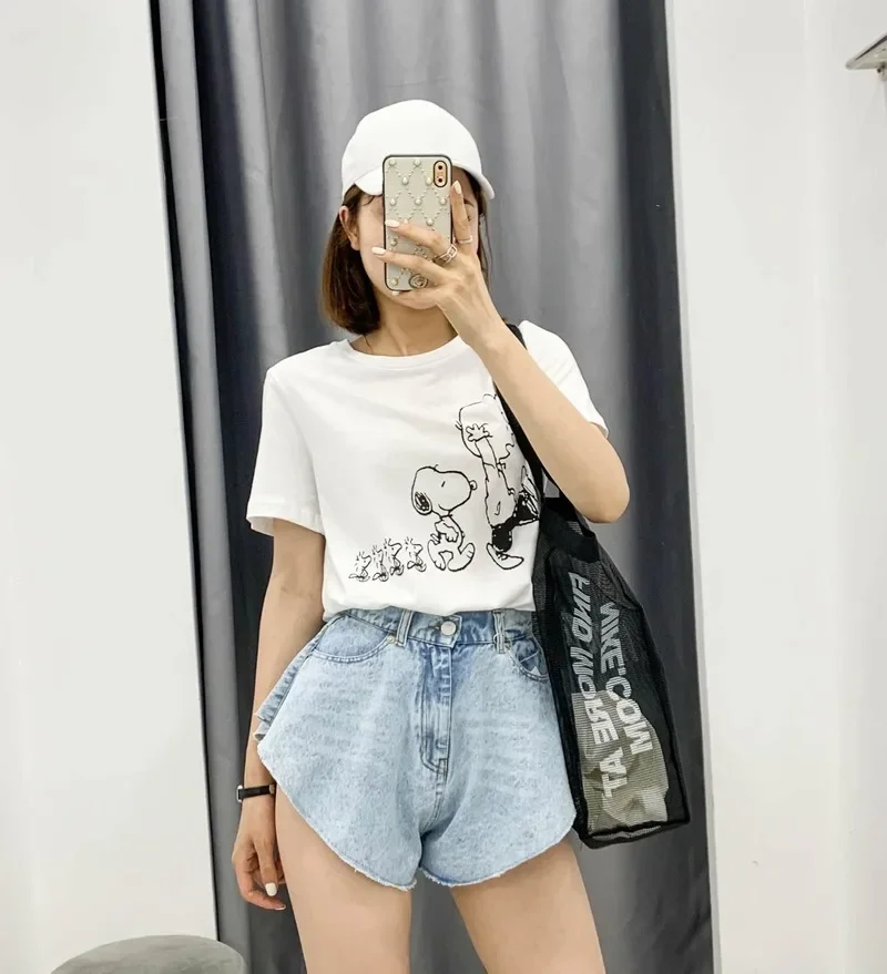 2024 High Waist Ruffle Hem All-Match Loose Ruched Shorts Female New Fashion Clothing Tide Summer Casual Blue Denim Shorts Skirts