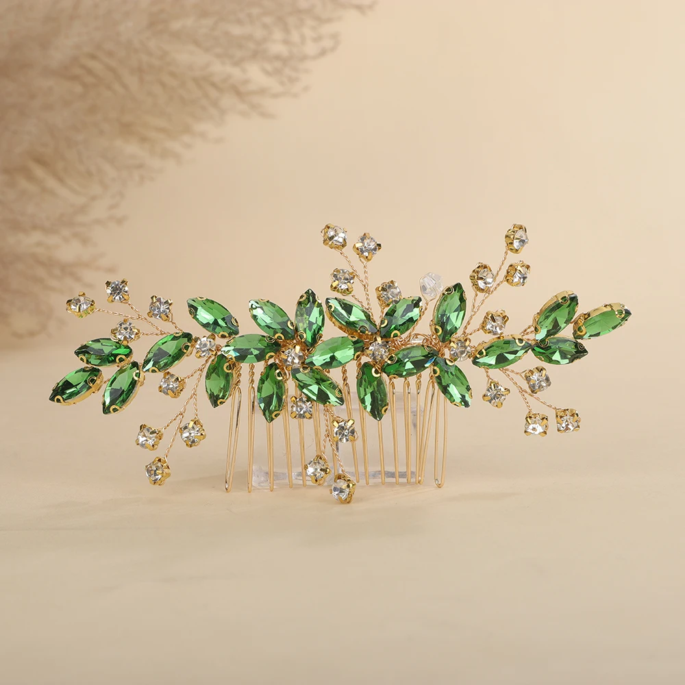 Trendy Red Rhinestone Bridal Hair Comb for Women Black Wedding Hair Accessories Jewelry Green Bride Piece Blue Party Tiaras