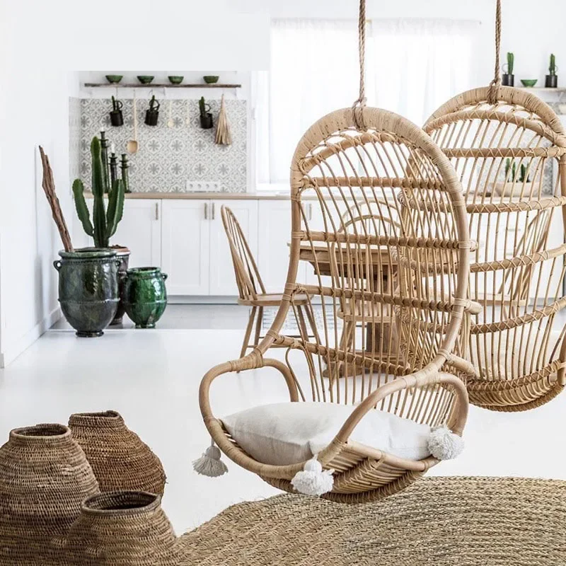 

Qianqiu Hanging Basket Nordic Style Glider Balcony Bedroom outside Rattan Chair Leisure Lazy Outdoor Sofa Handmade Rattan Solid