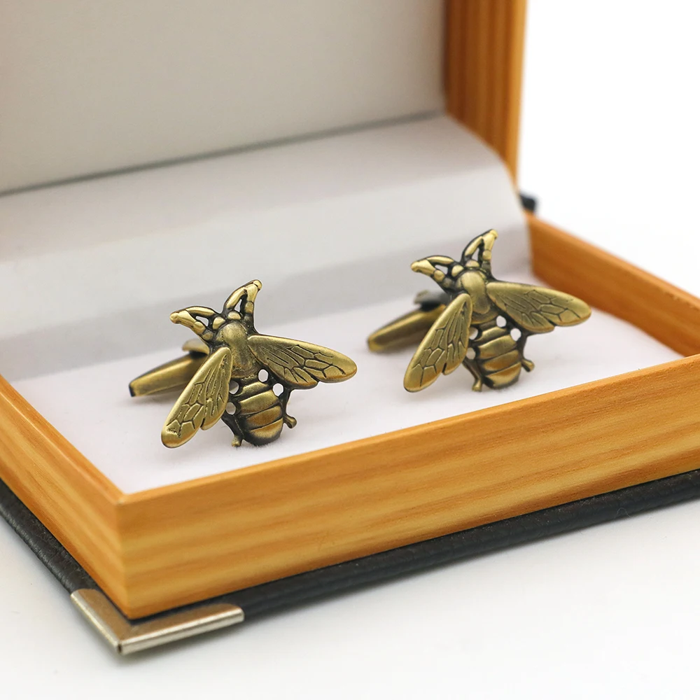 Gemelli vintage da uomo Gemelli classici color bronzo rame di qualità con design ape all'ingrosso e al dettaglio - immagine 4