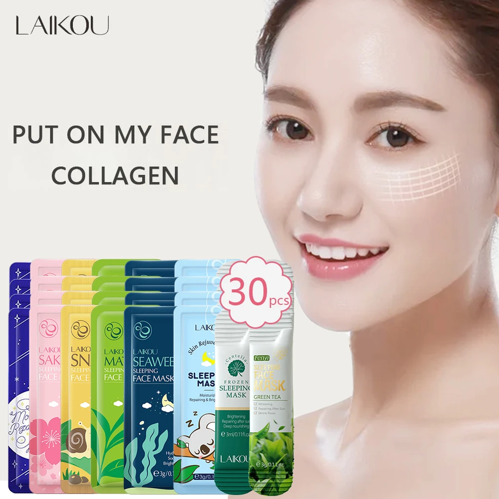 30Pcs LAIKOU Sakura Snail Seaweed Moisturizing Sleeping Mask Cream