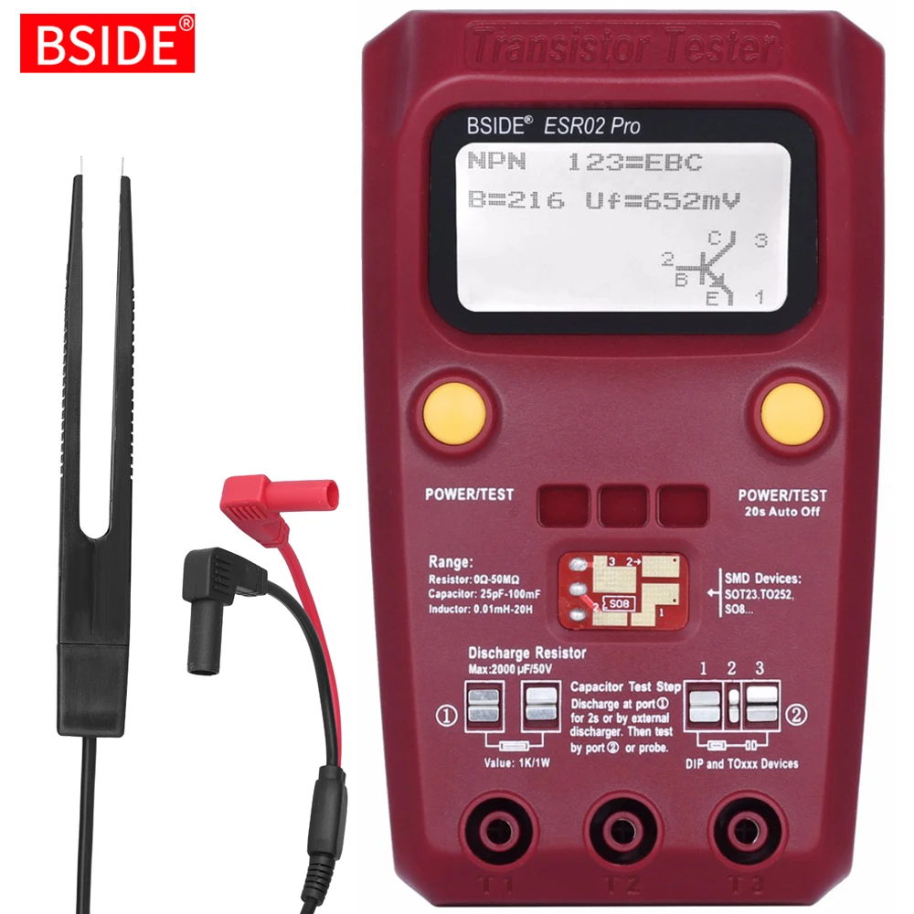 Многоцелевой тестер транзисторов ESR/SMD BSIDE ESR02pro измеритель емкости диодов и