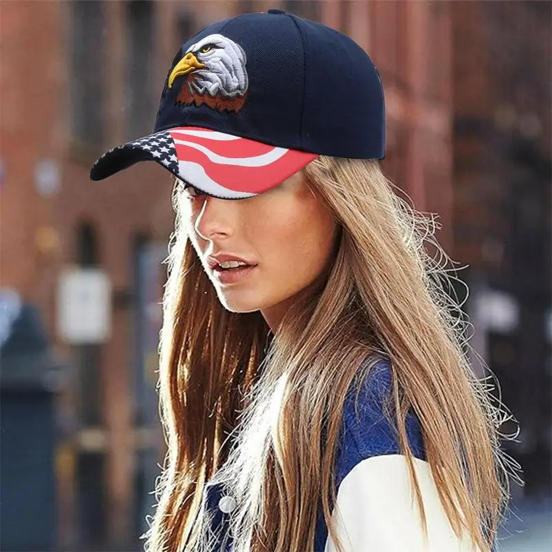 Embroidered Baseball Caps Cool Breathable Eagle And Flag Camo Trucker Hat Unisex Patriotic Embroidered Sunscreen Hat Adjustable