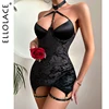 Ellolace Embossed Slim-Fit Dress Halter Sexy and Elegant Mini Short Dresses Backless Silk Luxury Outfit Summer Bodycon Sundress 1