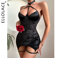 Ellolace Embossed Slim-Fit Dress Halter Sexy and Elegant Mini Short Dresses Backless Silk Luxury Outfit Summer Bodycon Sundress 1