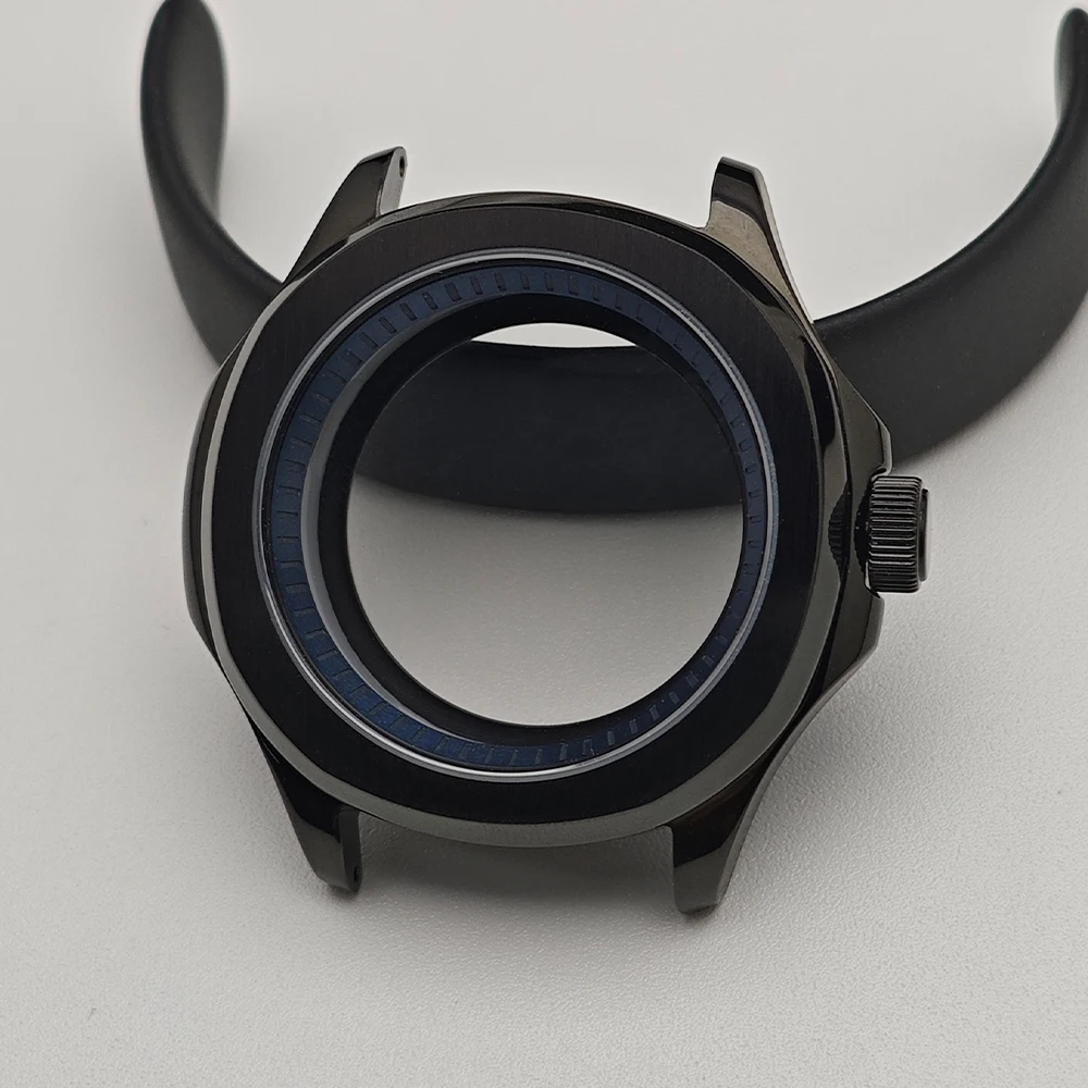 Black Steel Watch Case with Chapter Ring and Sapphire Glass, 39.5mm