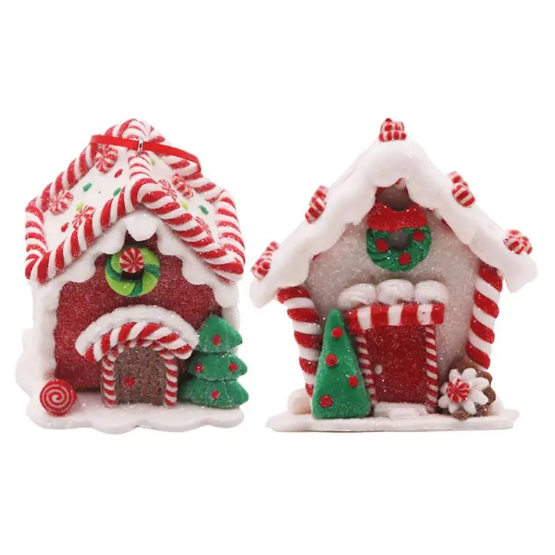 

2pcs Christmas House Pendants Hanging Ornaments Xmas Pendants Candy House Pendant Christmas Tree Soft Clay House Decor