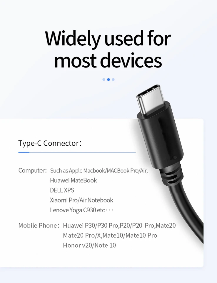 Cavo USB-C 3.1 Gen 2 Ad Alta Velocità 10Gbps - Hb-digital, Tipo C Maschio-Maschio, Supporta Power Delivery 60W E DP, 1m/1.5m/2m (Nero) - 3