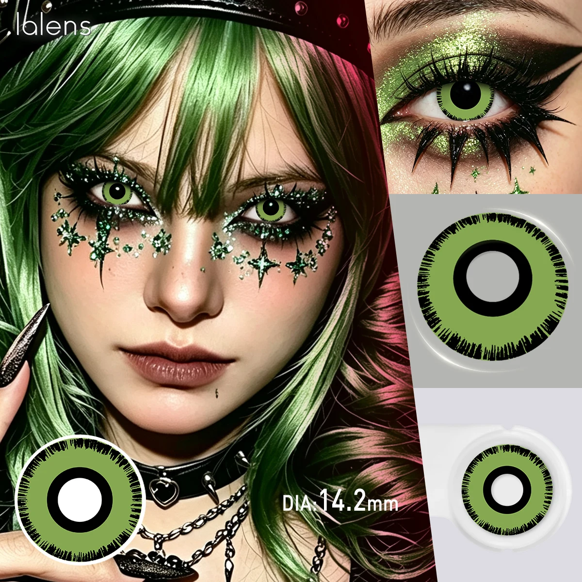 Vibrant Green Mesh Cosplay Contact Lenses - Perfect for Halloween & Party Role Play