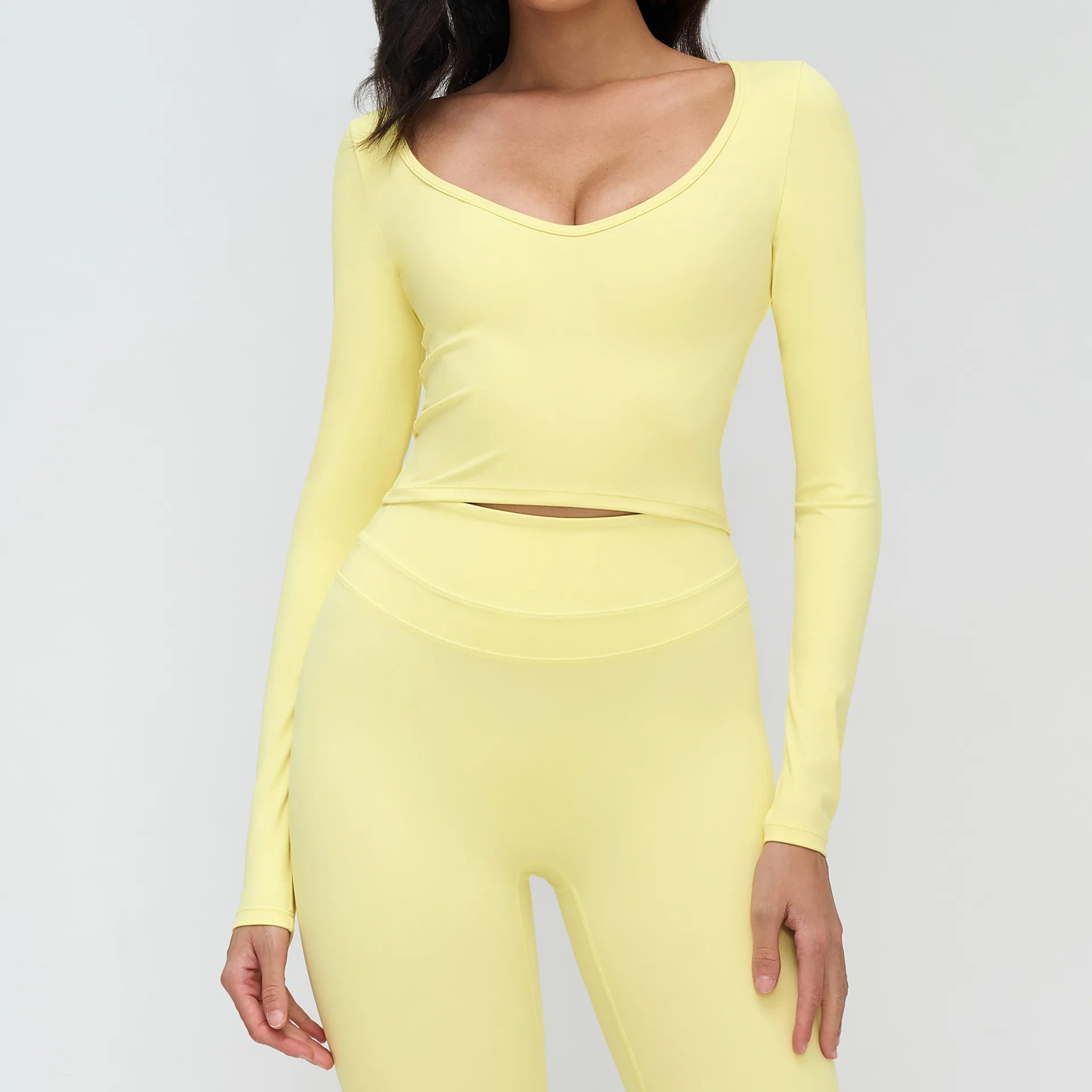 Haut Yoga Femme Manches Longues Col V