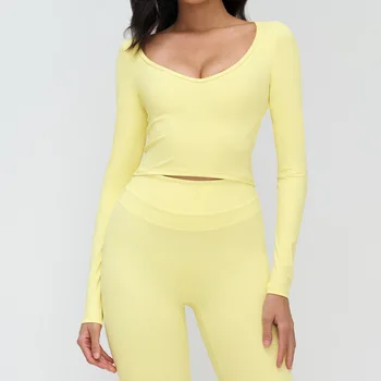 Haut Yoga Femme Manches Longues Col V